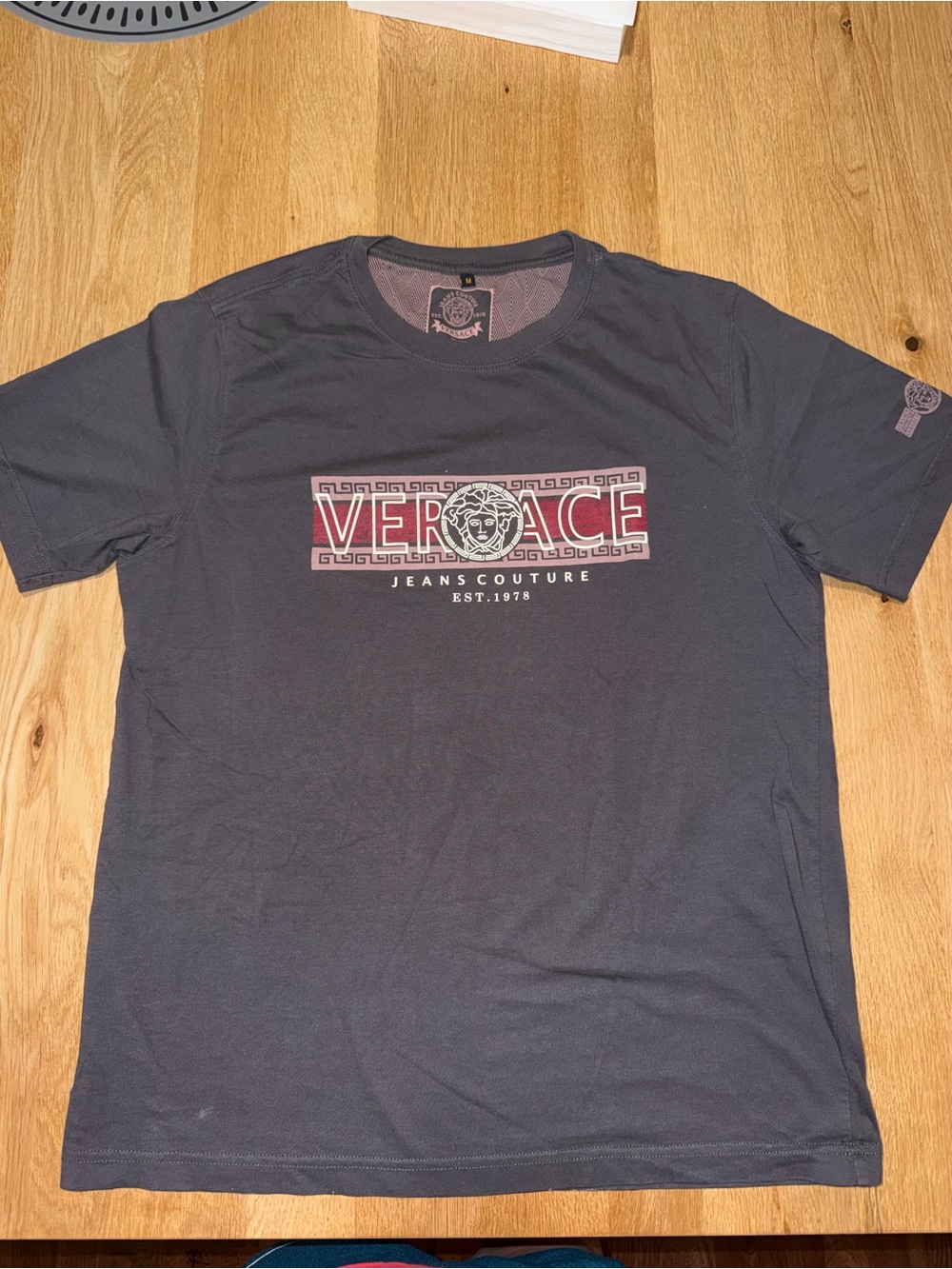 Versace Jeans Collection Grey T-Shirt with Red Logo Panel